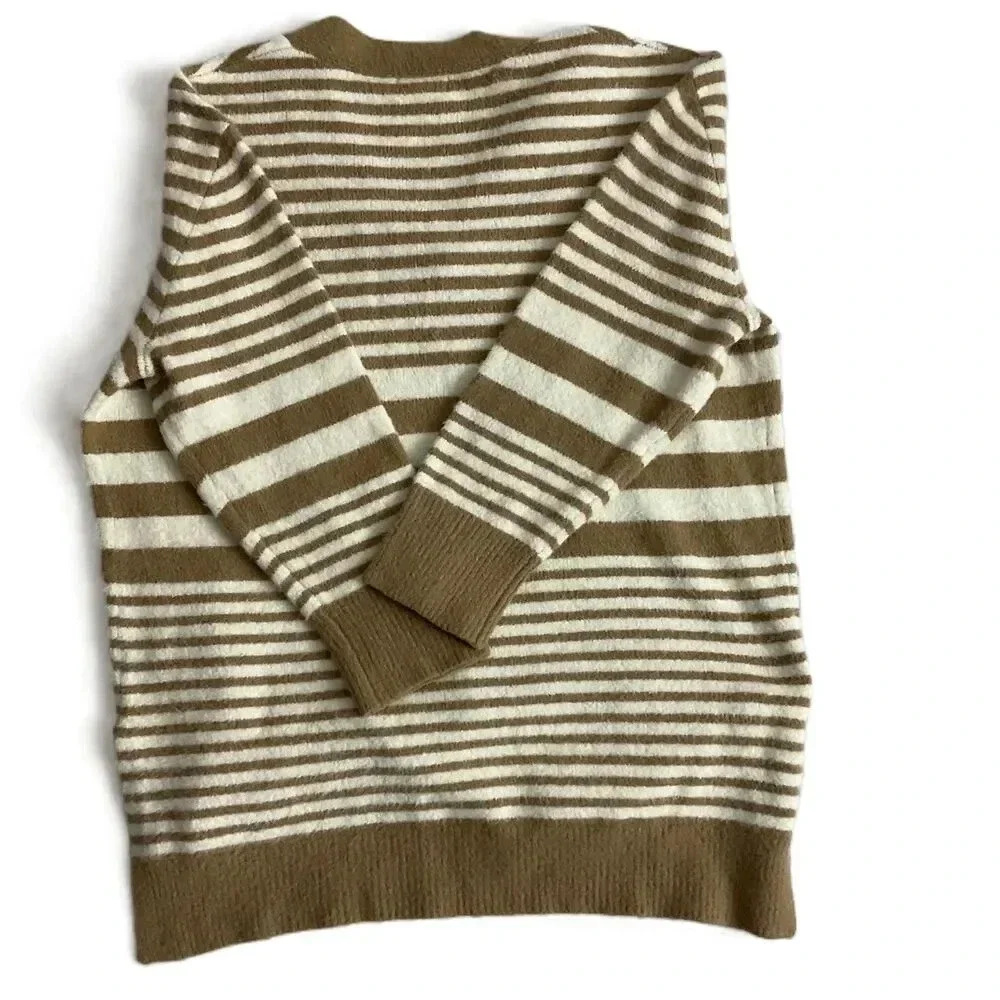 Ava Viv Tan Cream Striped Long Sleeve V Neck Sweater Size‎ 1X - Picture 4 of 6